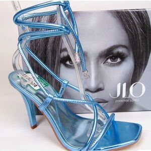 Jennifer Lopez Metallic Blue Strappy Heels